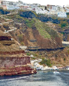 Looking up at Fira from the caldera at Old Port