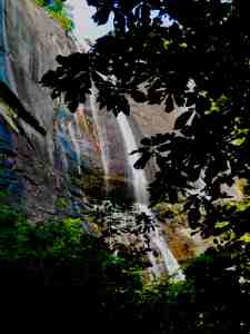 looking up at Hickory Nut Falls
