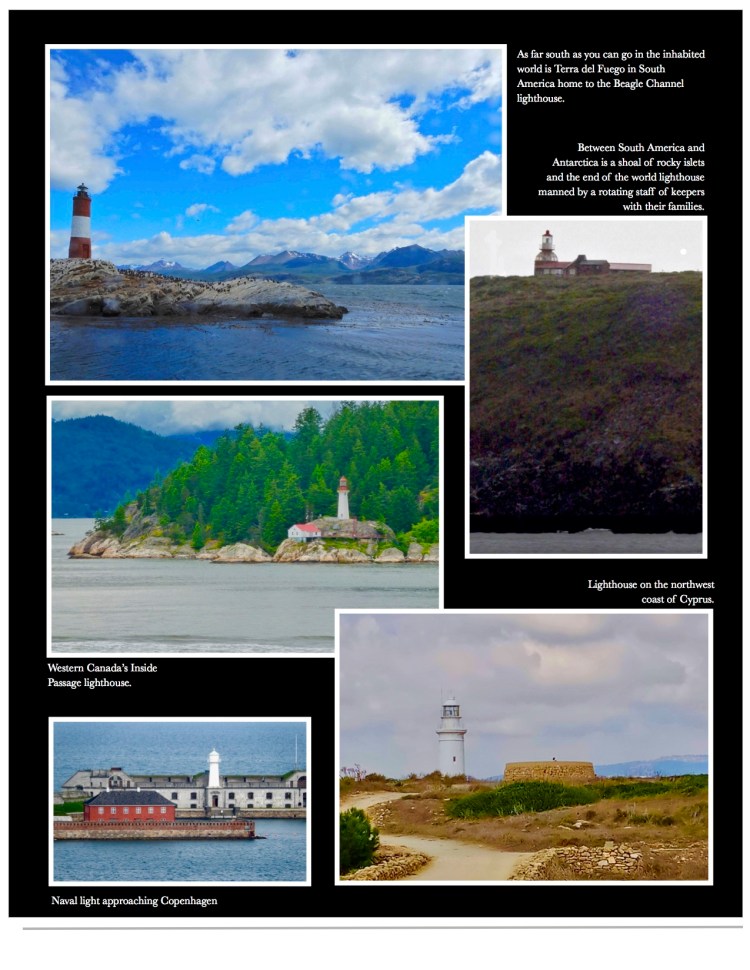 photographs of lighthouses in New Zealand, Antarctica, the Caribbean and more.