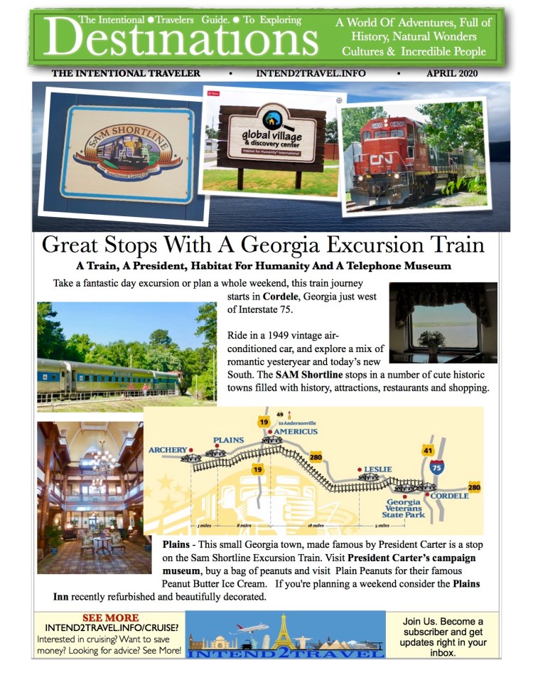 Take a fantastic day excursion or plan a whole weekend, this train journey starts in Cordele, Georgia just west of Interstate 75. Ride in a 1949 vintage air-conditioned, and explore a mix of romantic yesteryear and today’s new South. The SAM Shortline stops in a number of cute historic towns filled with history, attractions, restaurants and shopping.