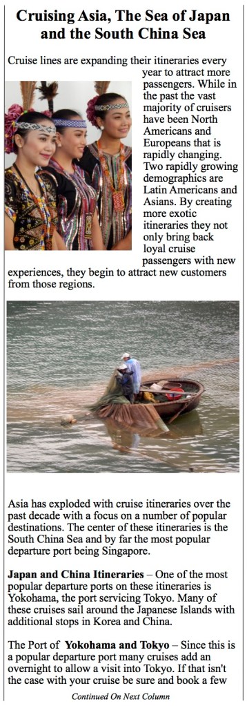 Cruise ports in Asia, The Sea of Japan, South China Sea