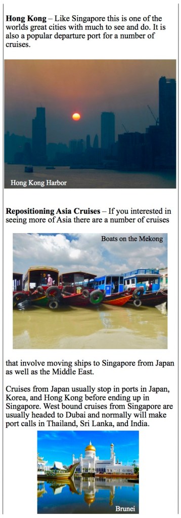 Cruise ports in Asia, Vietnam, Mekong River, Brunei,Thailand, The Sea of Japan, South China Sea
