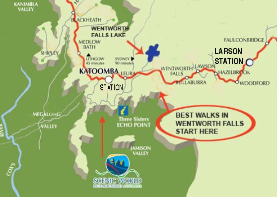 Map The Blue Mountains and the railway stations